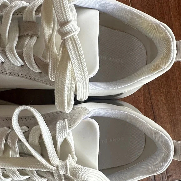 Tory Burch White and Light Gray Leather & Suede Platform Sneakers - Picture 8 of 8